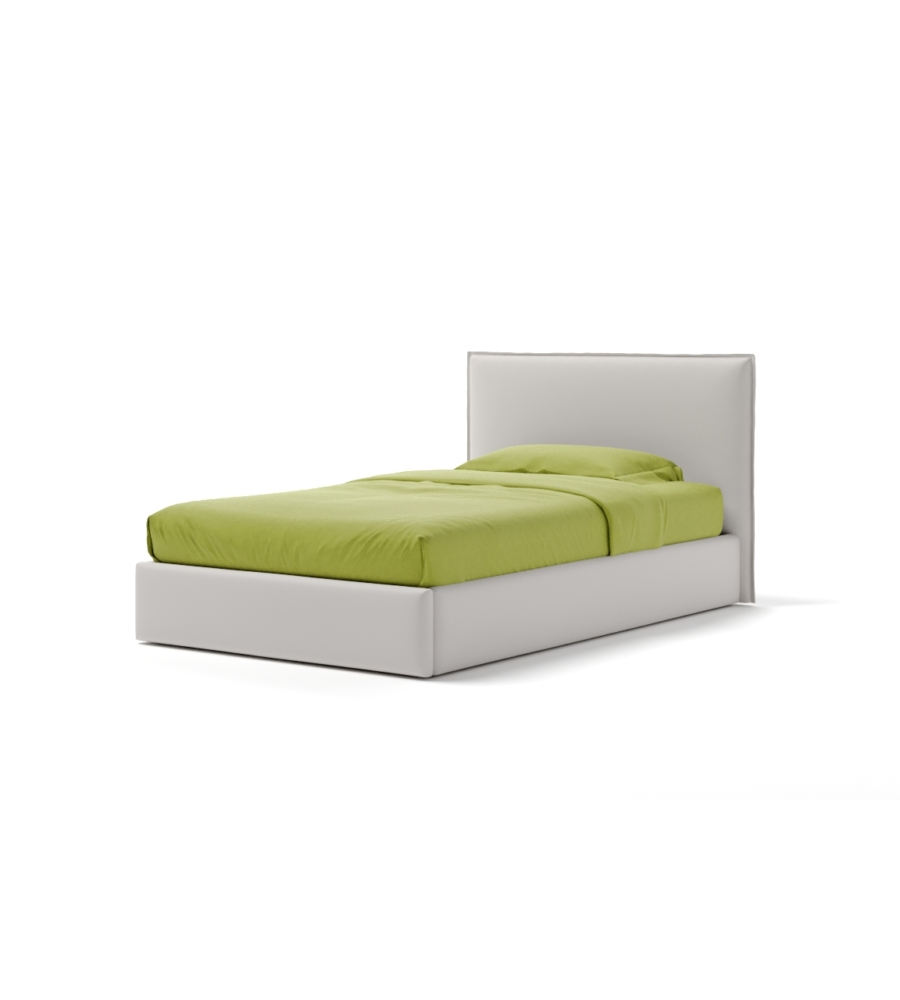 Letto una piazza e mezza "zoom" in ecopelle colore bianco con rete e contenitore, 120x190 cm