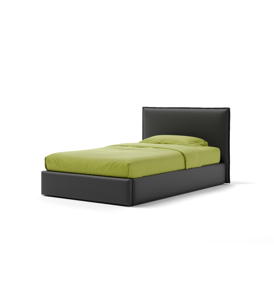 Letto una piazza e mezza "zoom" in ecopelle colore nero con rete e contenitore, 120x190 cm