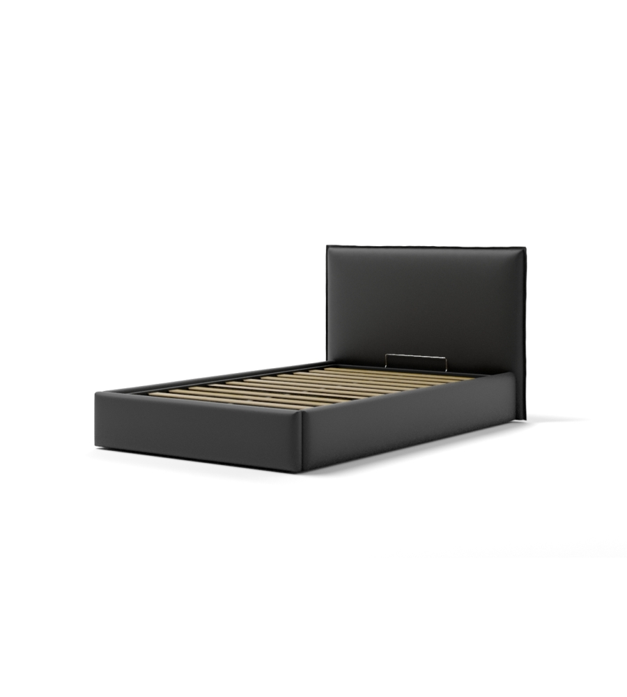 Letto una piazza e mezza "zoom" in ecopelle colore nero con rete e contenitore, 120x190 cm