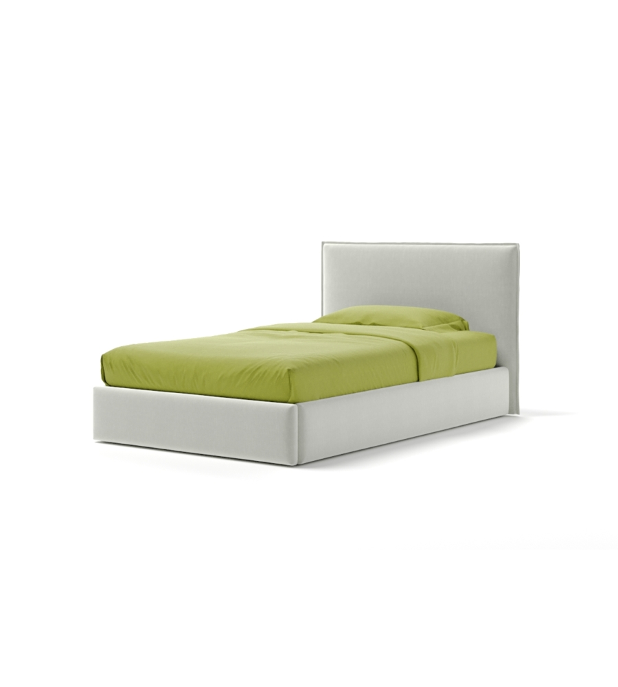 Letto una piazza e mezza "zoom" in tessuto colore bianco con rete e contenitore, 120x190 cm