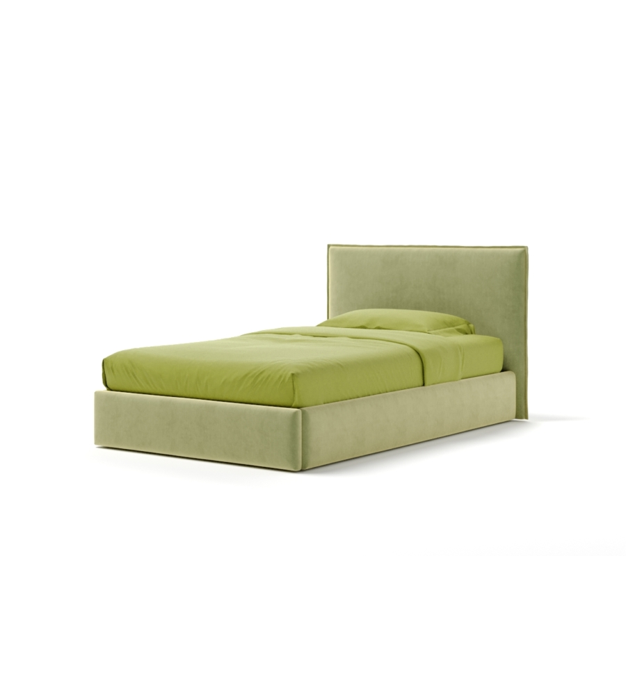 Letto una piazza e mezza "zoom" in tessuto colore verde con rete e contenitore, 120x190 cm cm