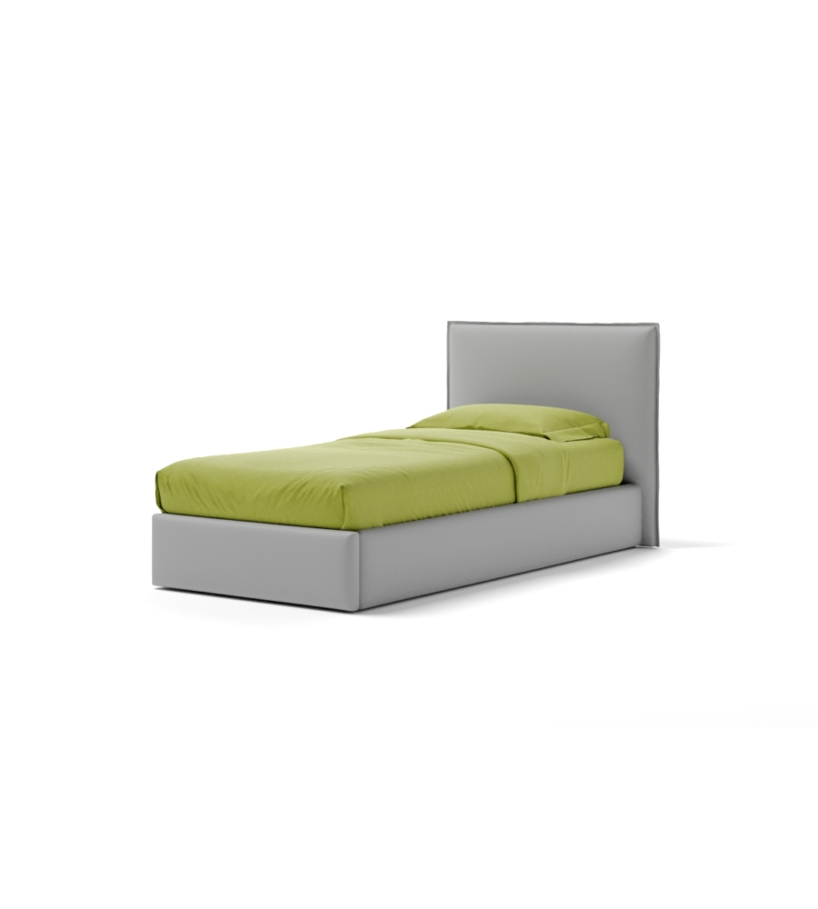 Letto singolo "zoom" in ecopelle colore grigio con rete e contenitore, 90x190 cm