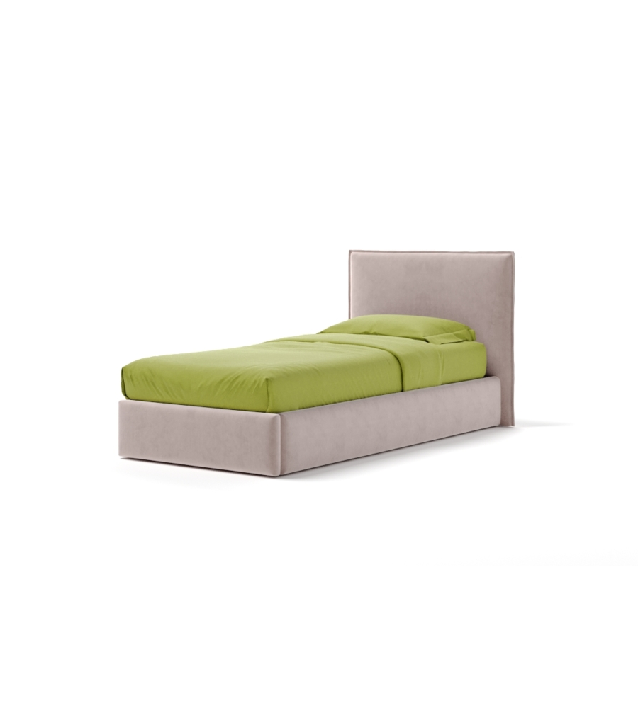 Letto singolo "zoom" in tessuto colore rosa con rete e contenitore, 90x190 cm