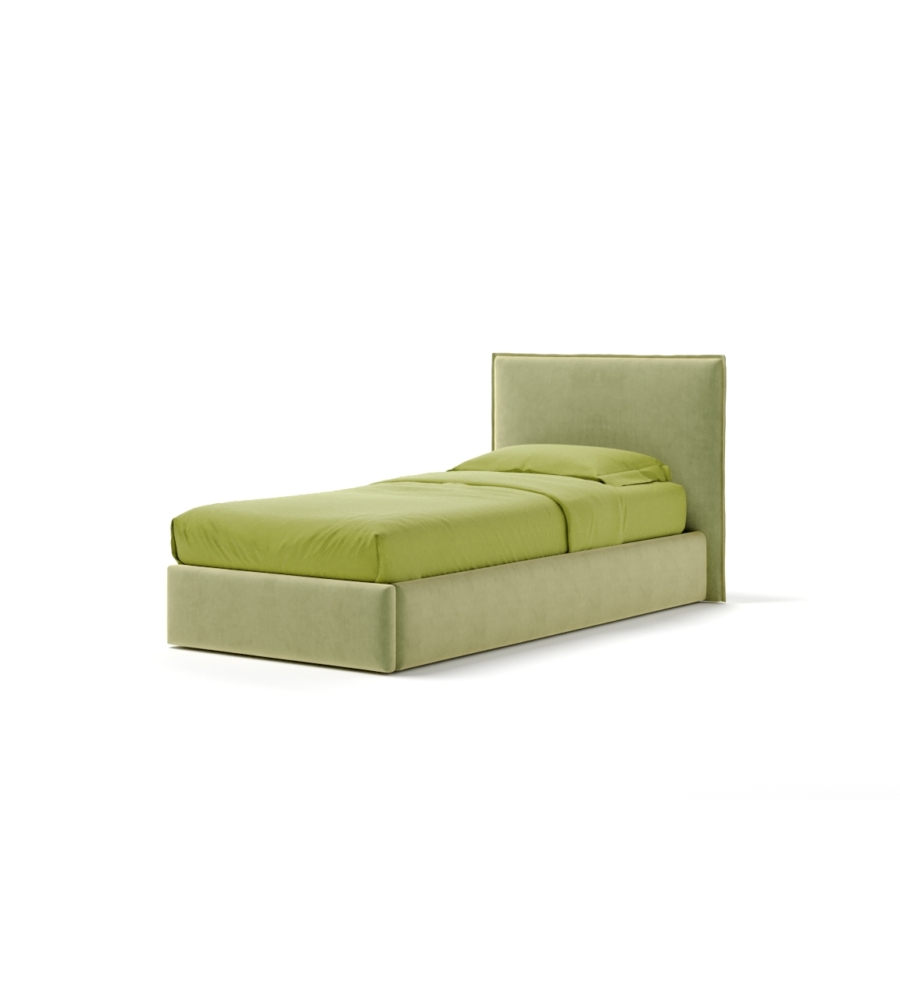 Letto singolo "zoom" in tessuto colore verde con rete e contenitore, 90x190 cm