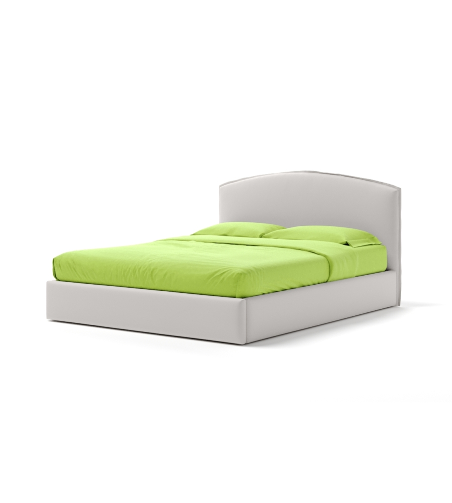 Letto matrimoniale "moon" in ecopelle colore bianco con rete e contenitore, 160x190 cm