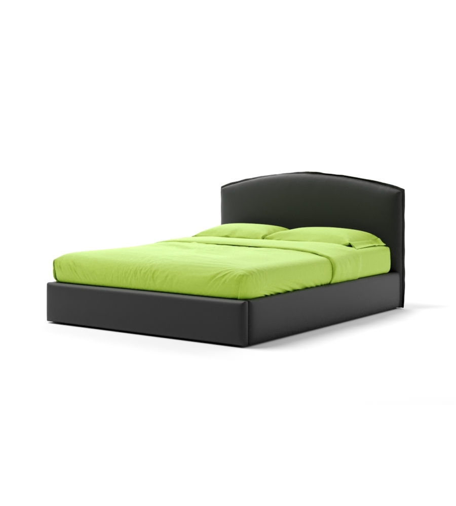 Letto matrimoniale "moon" in ecopelle colore nero con rete e contenitore, 160x190 cm