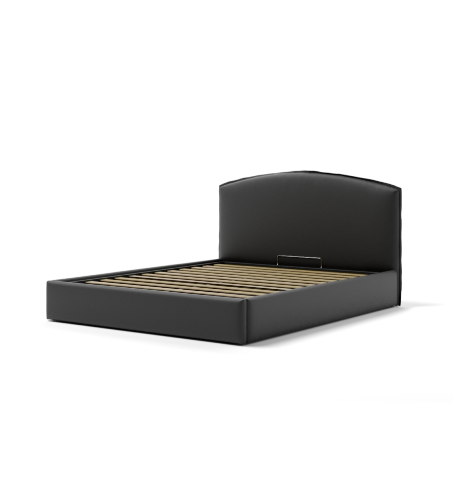 Letto matrimoniale "moon" in ecopelle colore nero con rete e contenitore, 160x190 cm