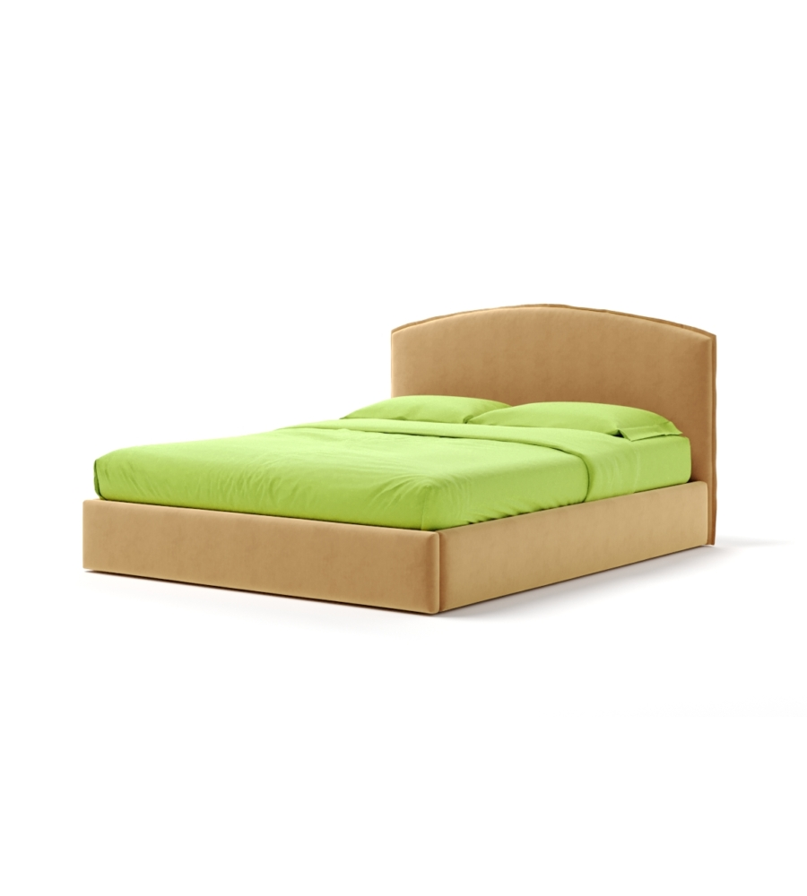 Letto matrimoniale "moon" in tessuto colore arancione con rete e contenitore, 160x190 cm