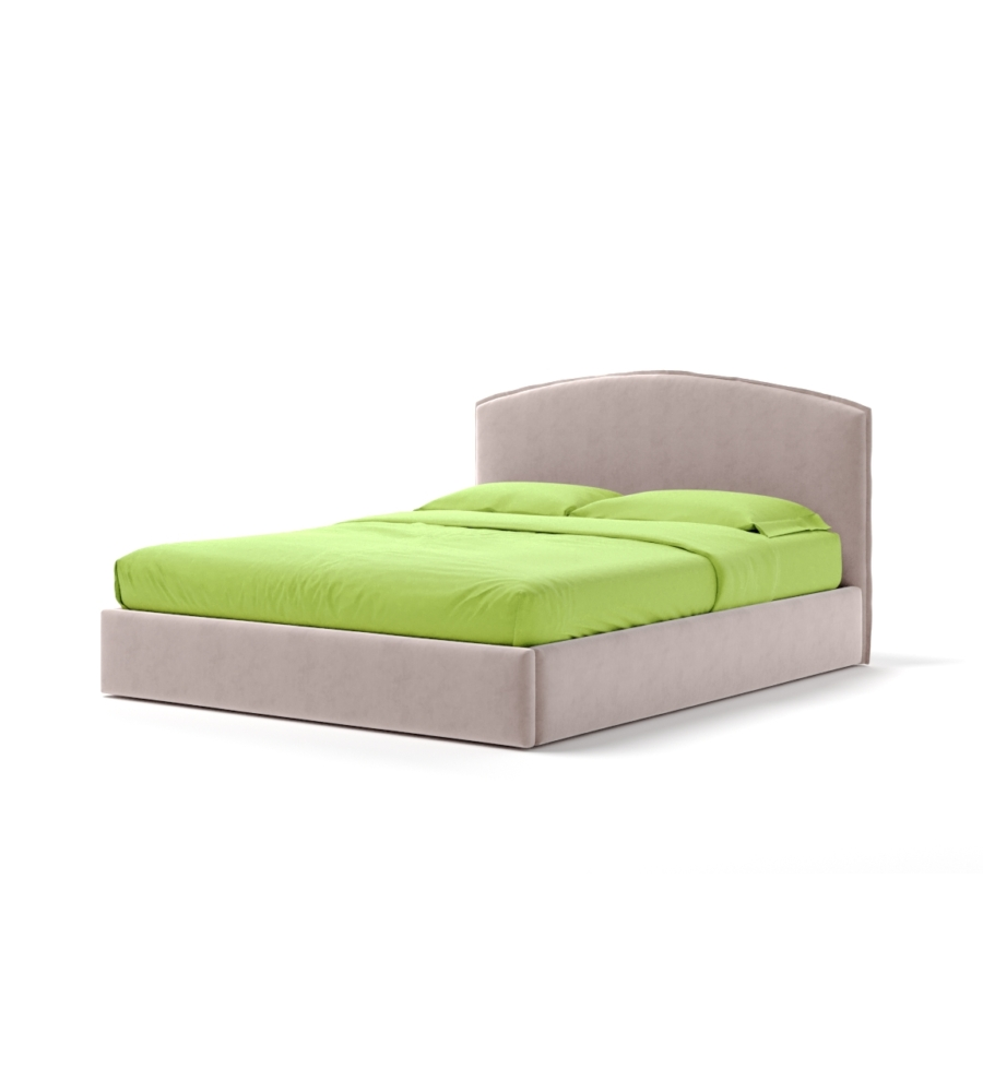 Letto matrimoniale "moon" in tessuto colore rosa con rete e contenitore, 160x190 cm