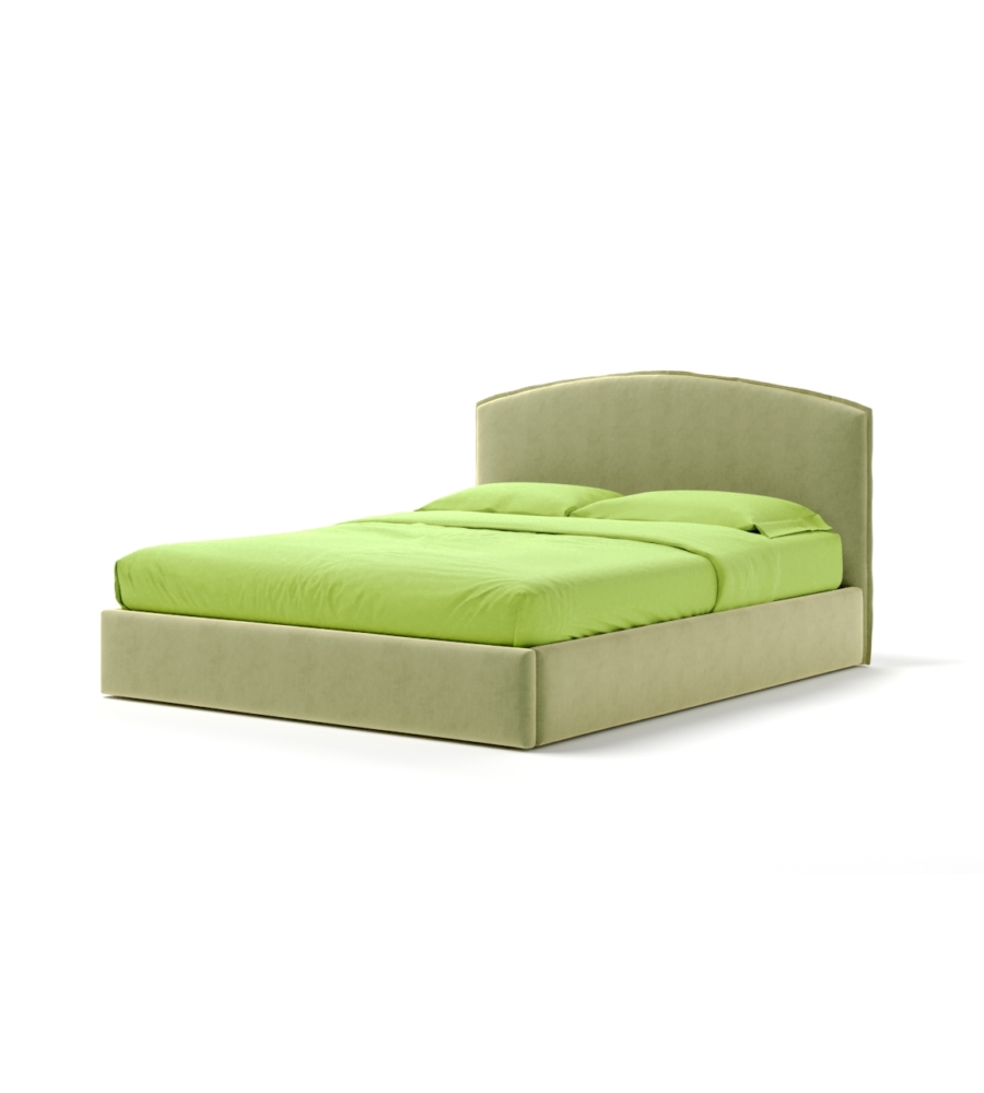 Letto matrimoniale "moon" in tessuto colore verde con rete e contenitore, 160x190 cm