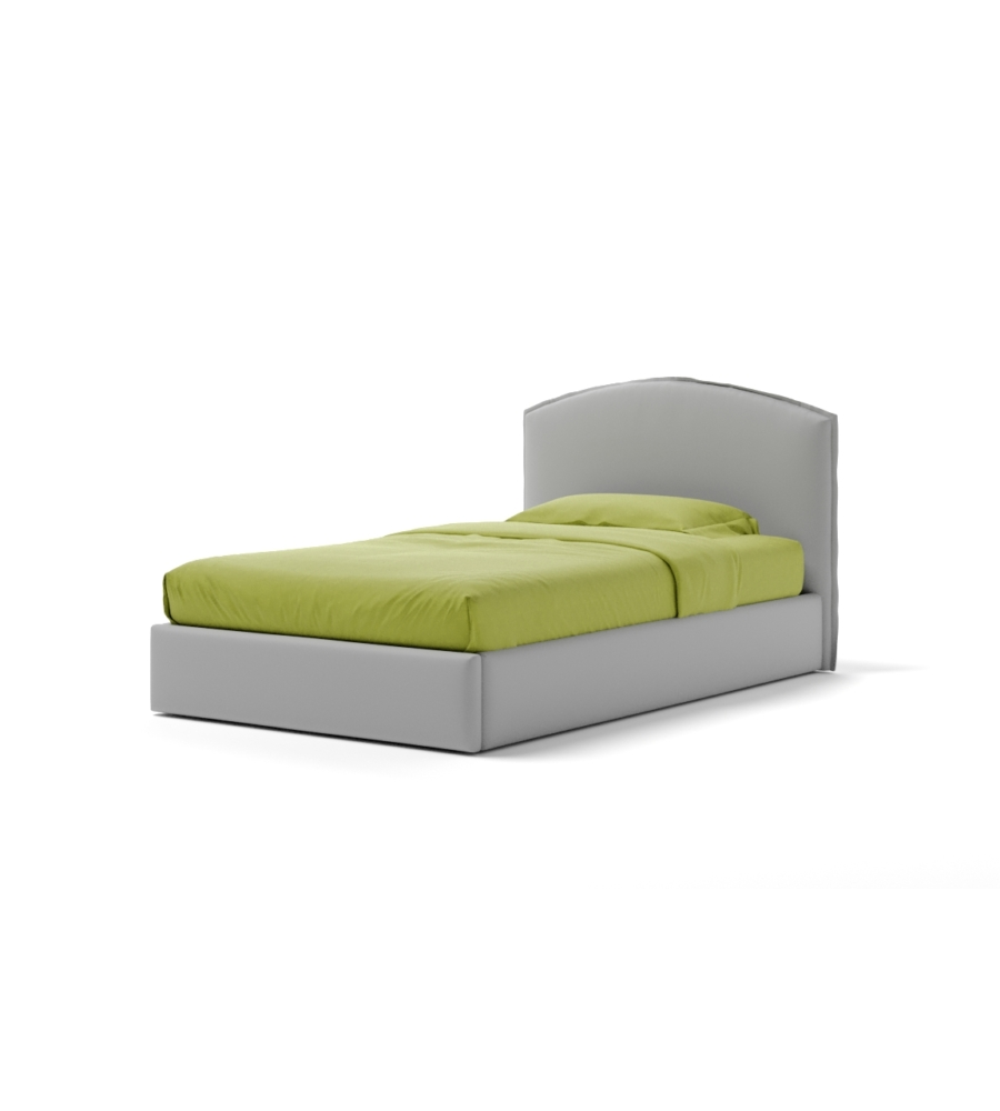 Letto una piazza e mezza "moon" in ecopelle colore grigio con rete e contenitore, 120x190 cm