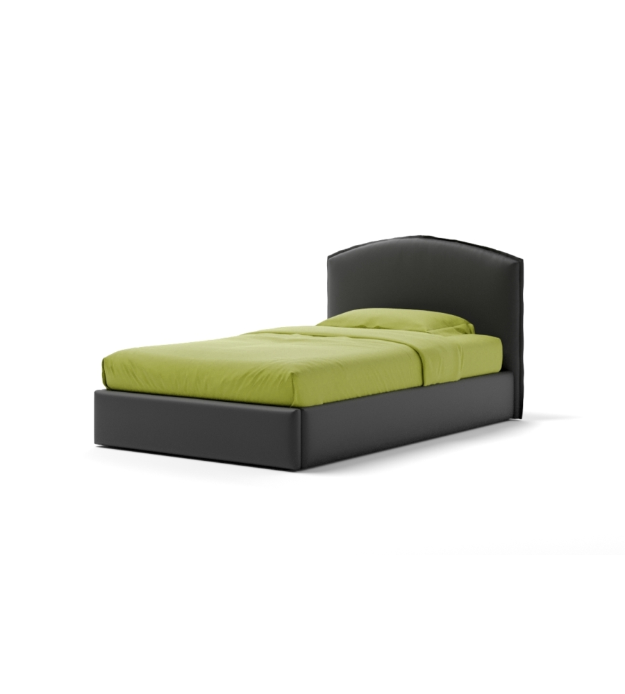 Letto una piazza e mezza "moon" in ecopelle colore nero con rete e contenitore, 120x190 cm