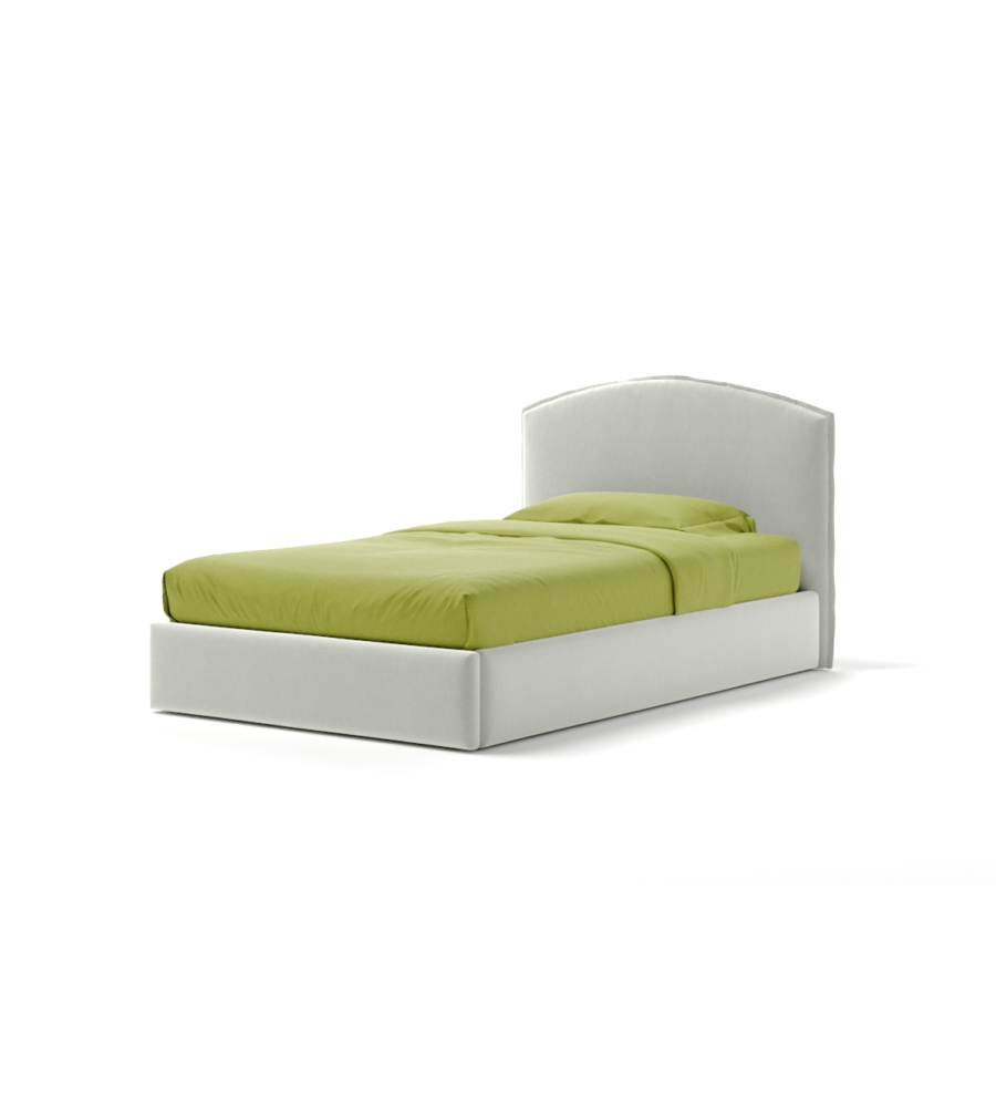 Letto una piazza e mezza "moon" in tessuto colore bianco con rete e contenitore, 120x190 cm