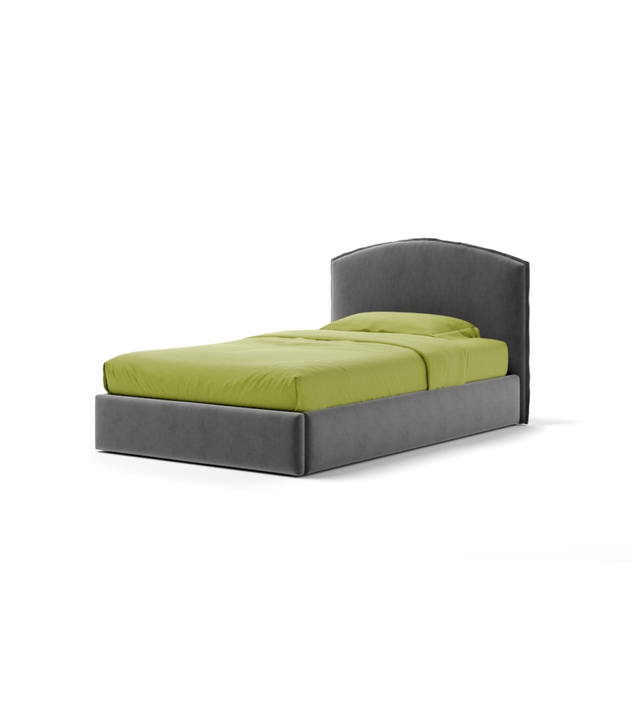 Letto una piazza e mezza "moon" in tessuto colore grigio con rete e contenitore, 120x190 cm