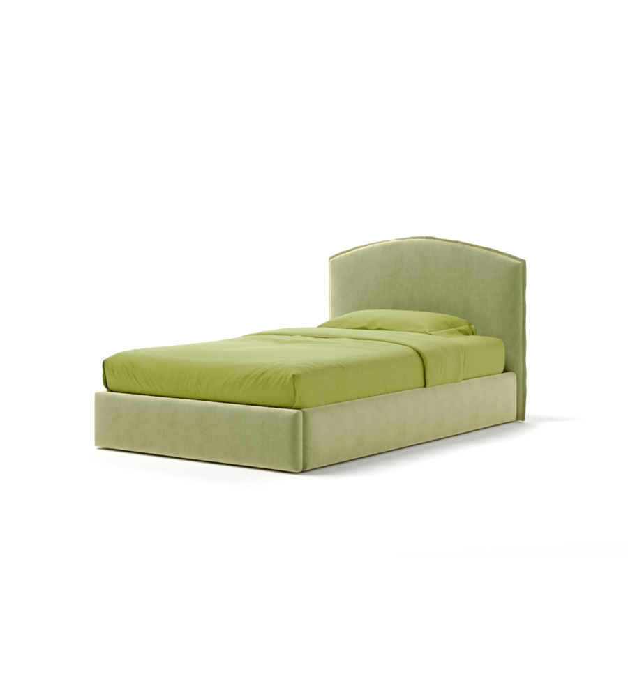 Letto una piazza e mezza "moon" in tessuto colore verde con rete e contenitore, 120x190 cm