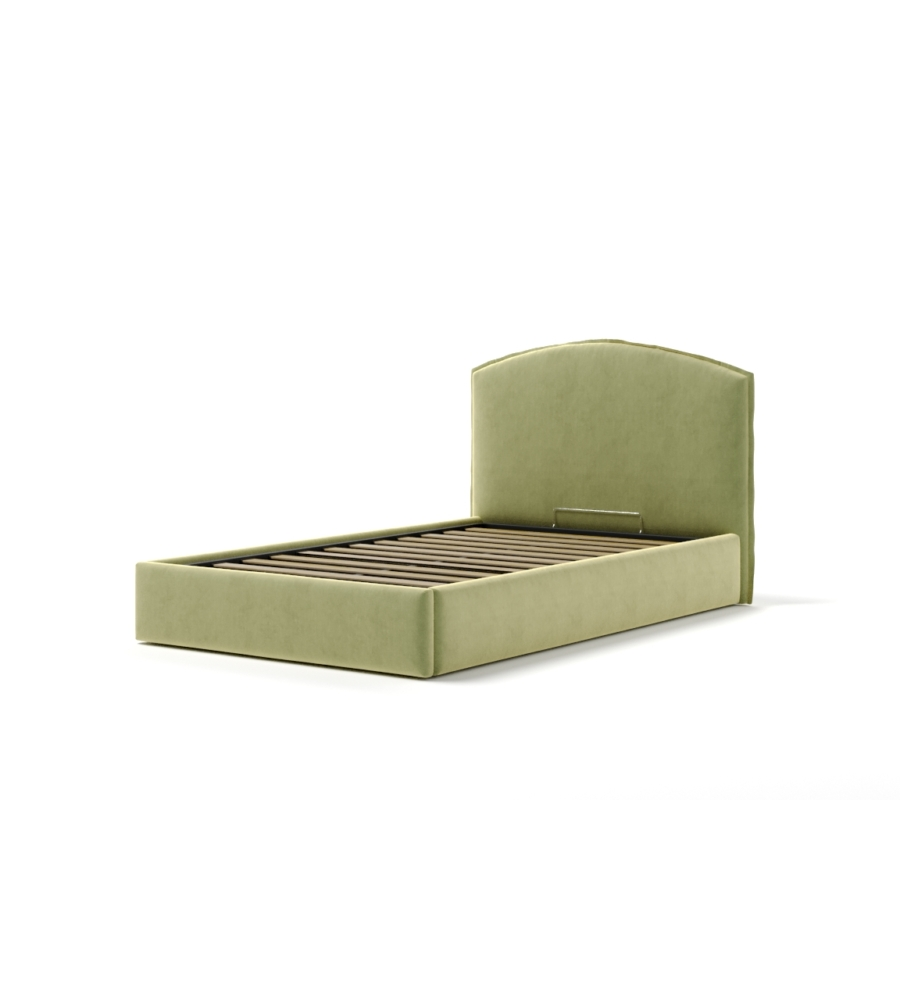 Letto una piazza e mezza "moon" in tessuto colore verde con rete e contenitore, 120x190 cm