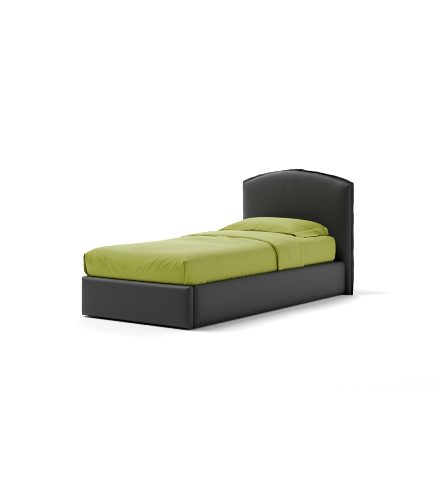 Letto singolo "moon" in ecopelle colore nero con rete e contenitore, 90x190 cm