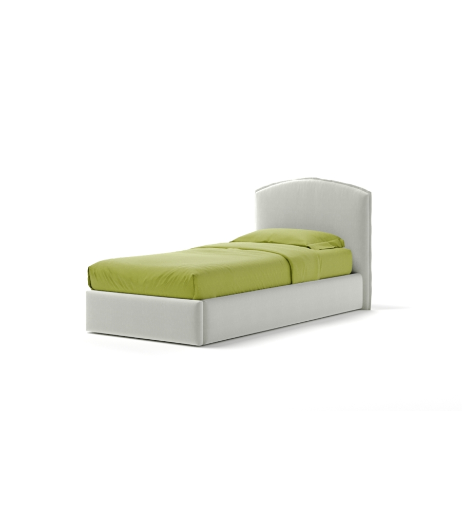 Letto singolo "moon" in tessuto colore bianco con rete e contenitore, 90x190 cm