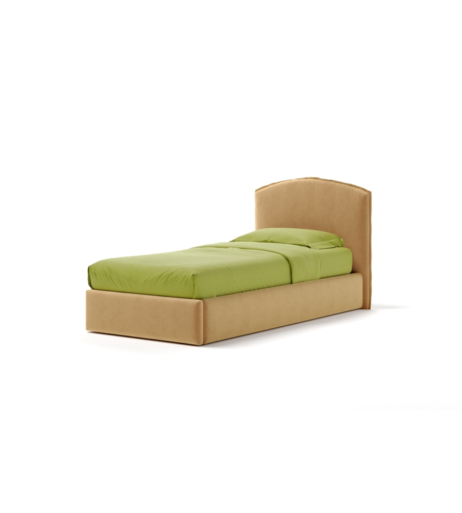 Letto singolo "moon" in tessuto colore arancione con rete e contenitore, 90x190 cm