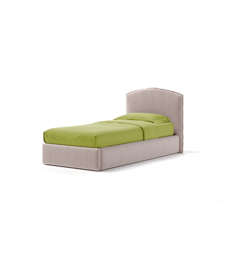 Letto singolo "moon" in tessuto colore rosa con rete e contenitore, 90x190 cm