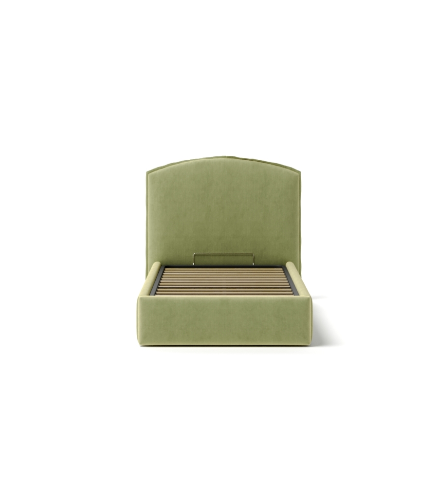 Letto singolo "moon" in tessuto colore verde con rete e contenitore, 90x190 cm