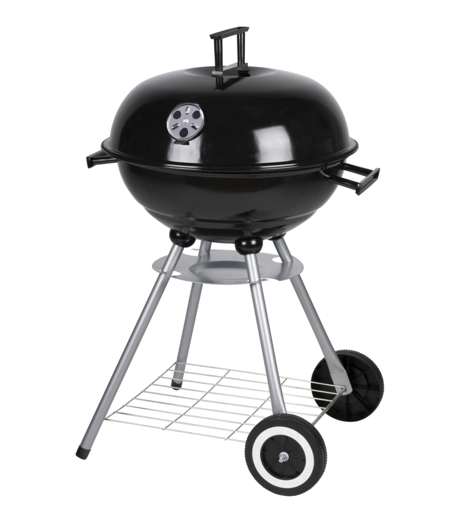 Barbecue a carbone tondo con ruote in acciaio colore nero, diametro 45 cm