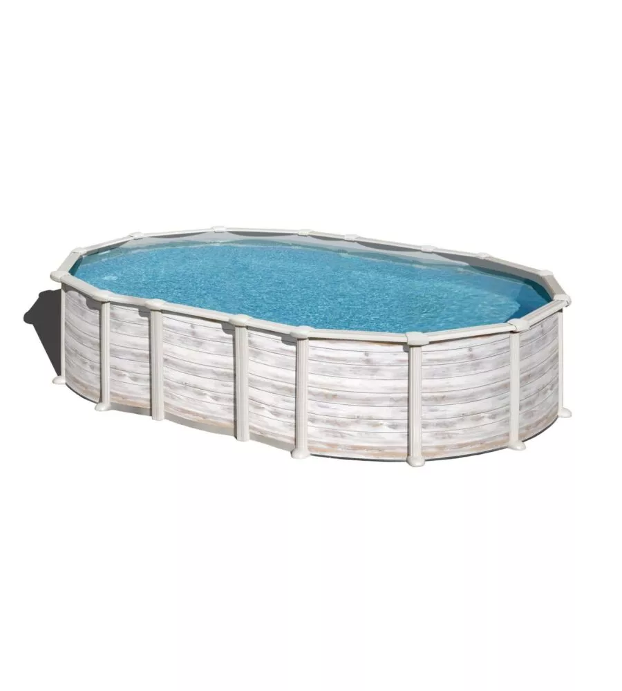 Piscina fuori terra ovale gre "islanda" in acciaio effetto legno nordico 610x375x132 - cod. kitprov6188n