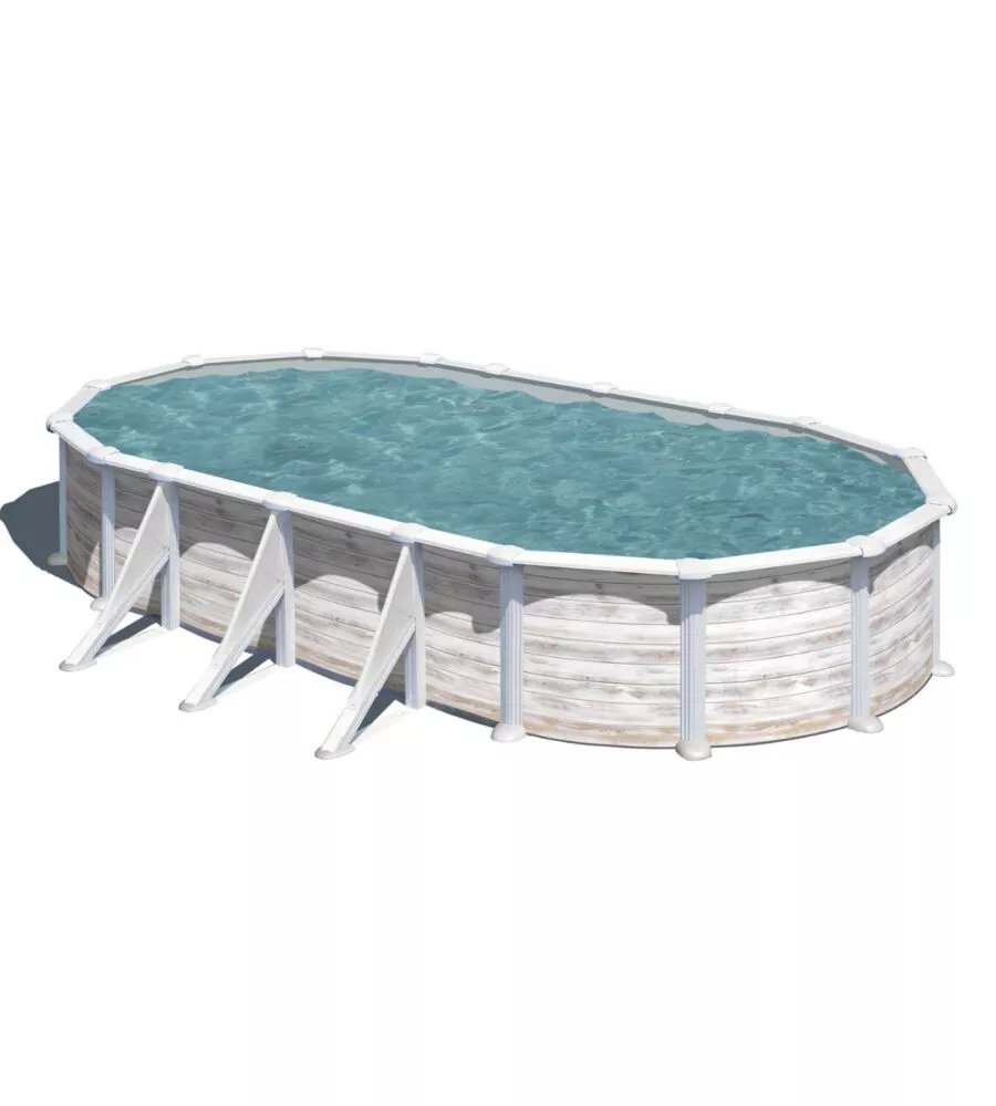 Piscina fuori terra ovale gre "groenlandia" in acciaio effetto legno nordico 730x375x132 - cod. kitprov738n