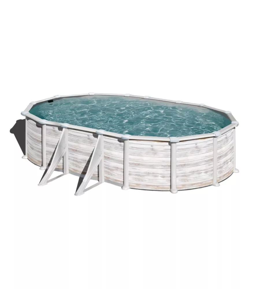 Piscina fuori terra ovale gre "groenlandia" in acciaio effetto legno nordico 500x300x132 - cod. kitprov508n