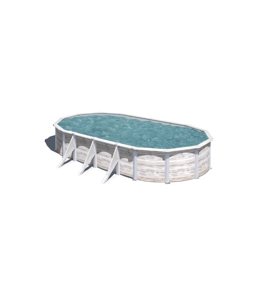 Piscina fuori terra ovale gre "finlandia" in acciaio effetto legno nordico 730x375x120 - cod. kit730n