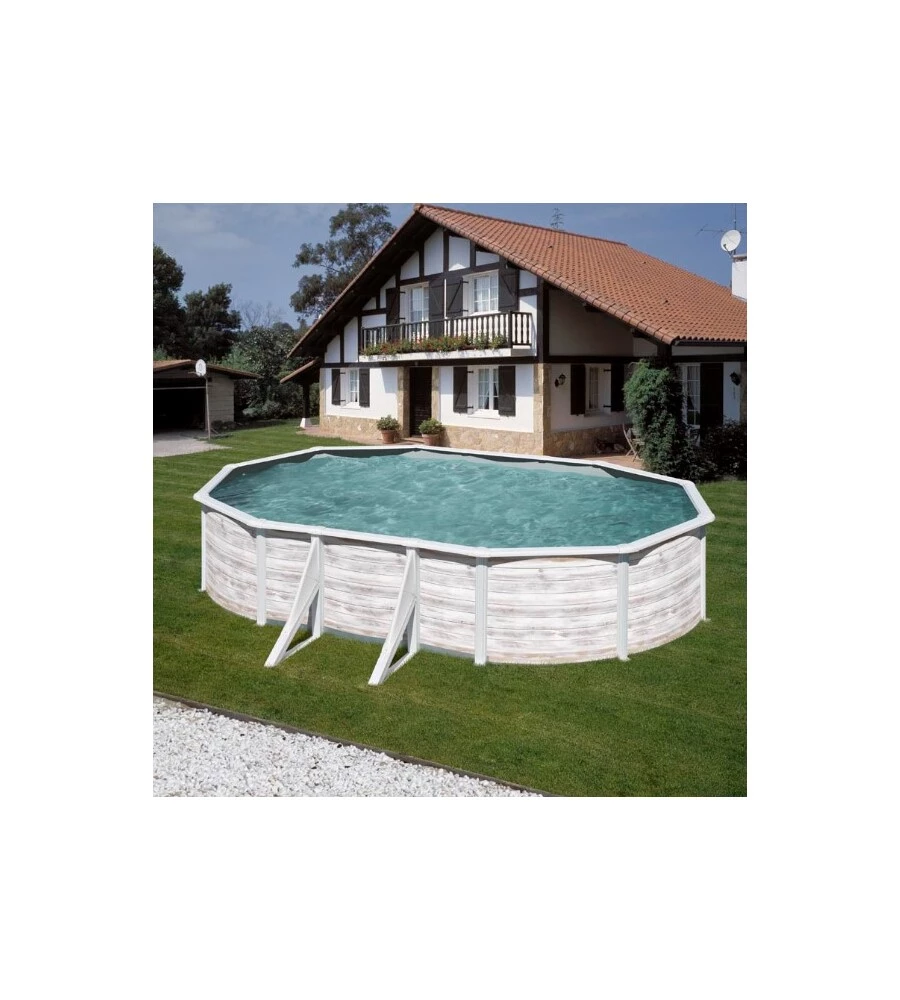 Piscina fuori terra ovale gre "finlandia" in acciaio effetto legno nordico 610x375x120 - cod. kit610n