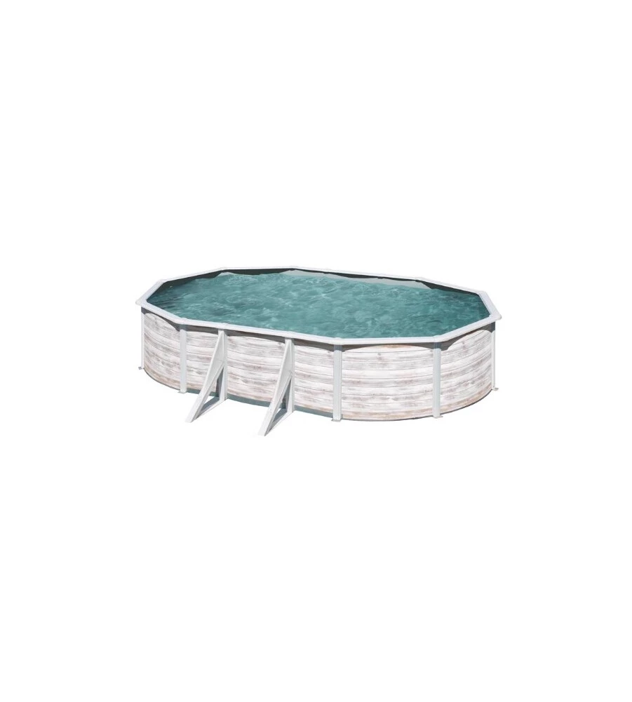 Piscina fuori terra ovale gre "finlandia" in acciaio effetto legno nordico 610x375x120 - cod. kit610n