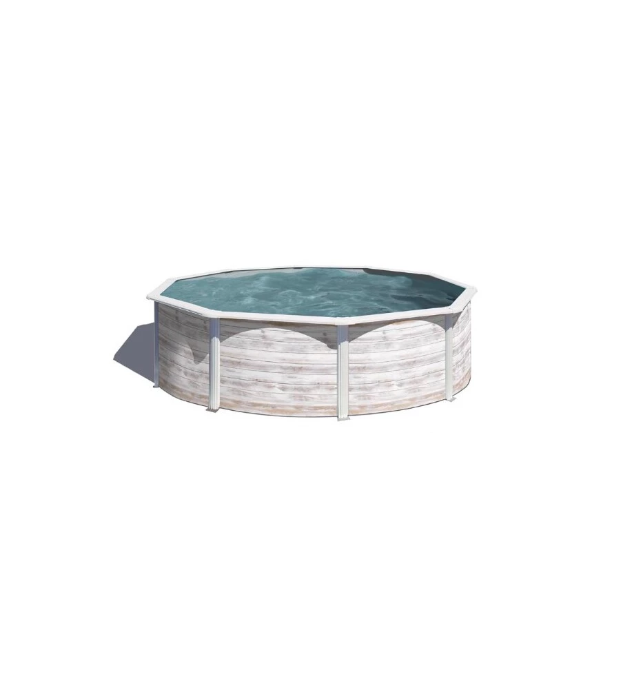 Piscina fuori terra rotonda gre "finlandia" in acciaio effetto legno nordico 460x460x120 - cod. kit460n