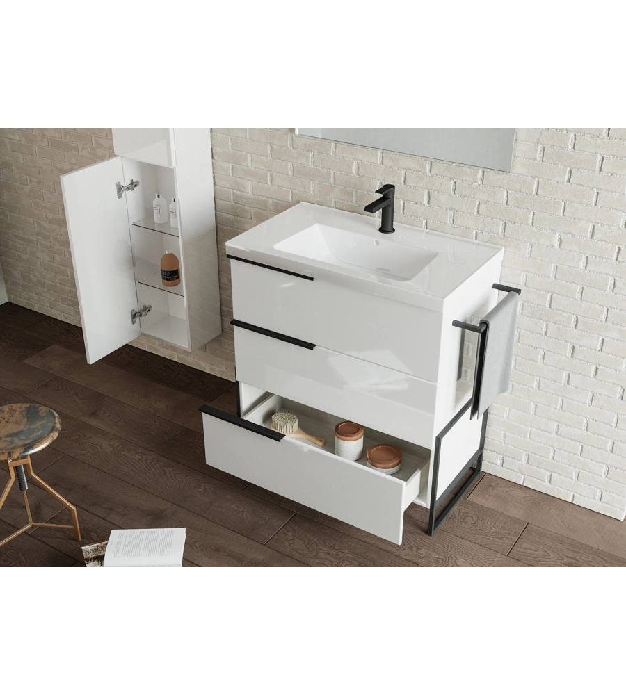 Composizione bagno "febe" bianco lucido 82x48x195 cm