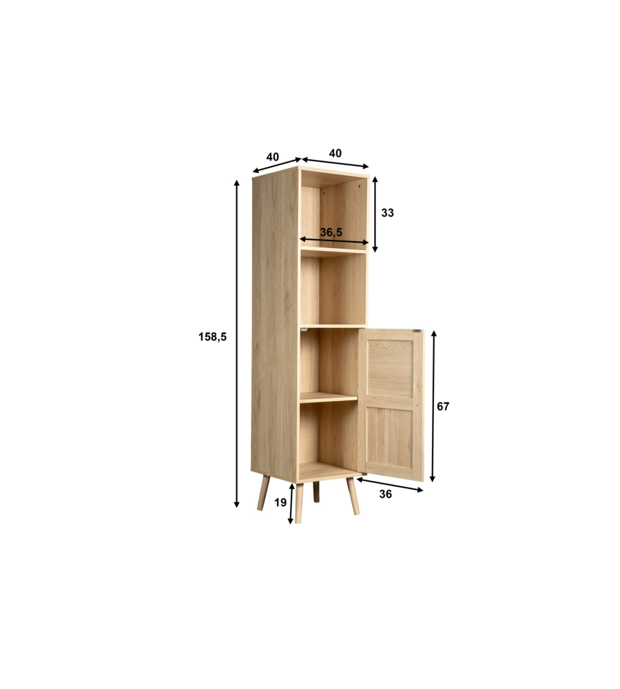 Libreria multifunzione bella home con porta battente in rattan e 4 ripiani 40x40x158,5 cm