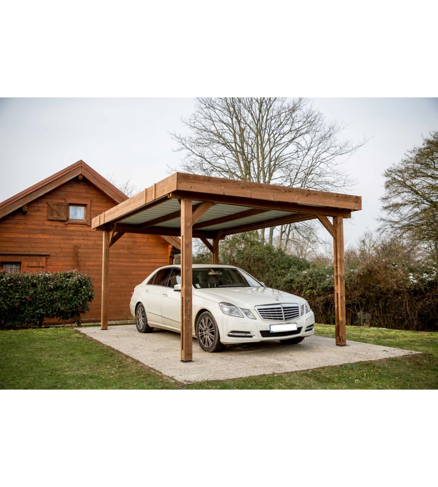 Carport auto in legno termo-trattato e acciaio habrita "thones 3550" 1 posto 3,48x5,04x2,57 mt