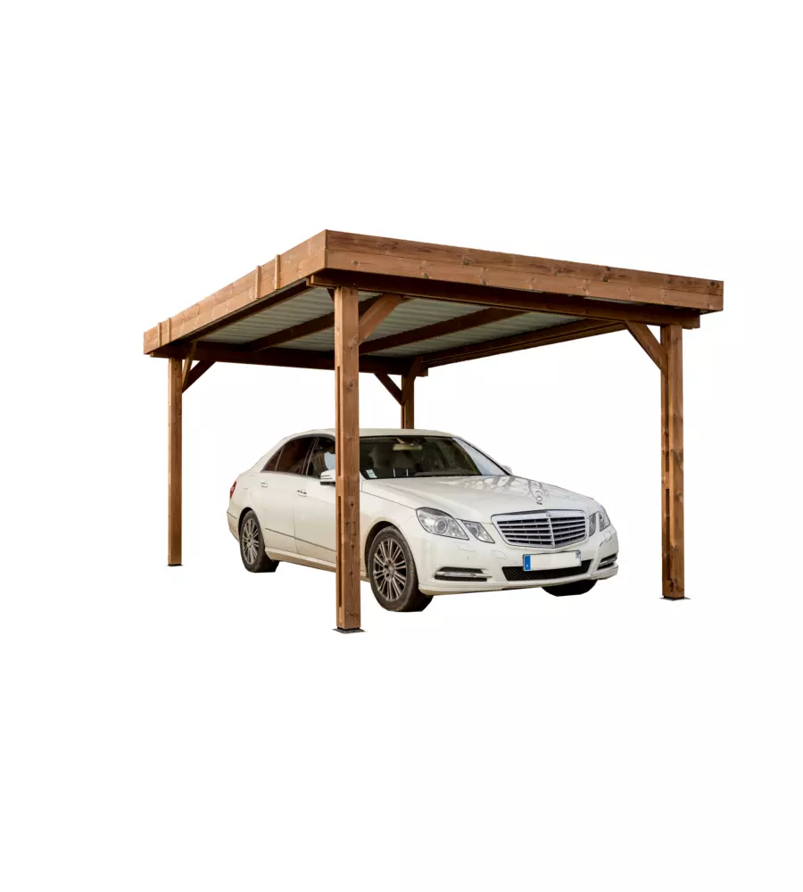 Carport auto in legno termo-trattato e acciaio habrita "thones 3550" 1 posto 3,48x5,04x2,57 mt