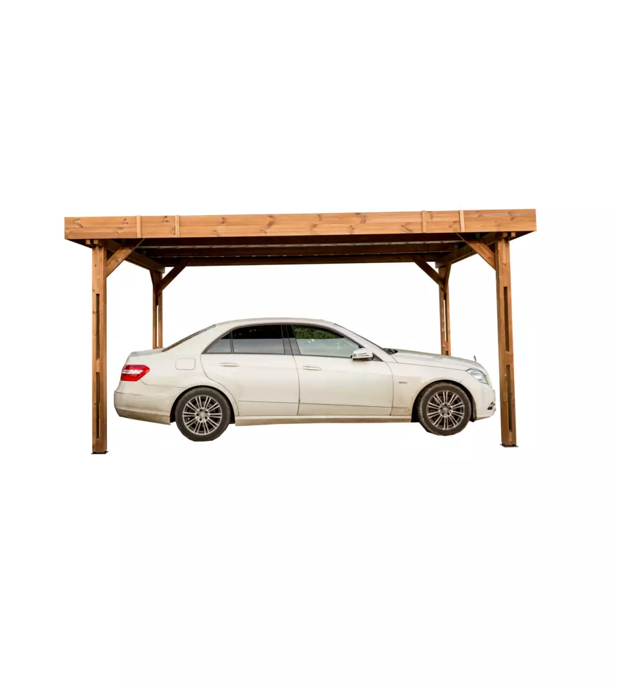 Carport auto in legno termo-trattato e acciaio habrita "thones 3550" 1 posto 3,48x5,04x2,57 mt