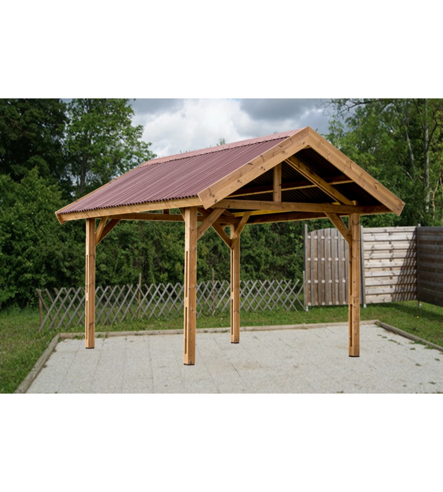 Carport auto in legno termo-trattato habrita "thurac 3550 n" 1 posto 3,55x5,04x3,38 mt