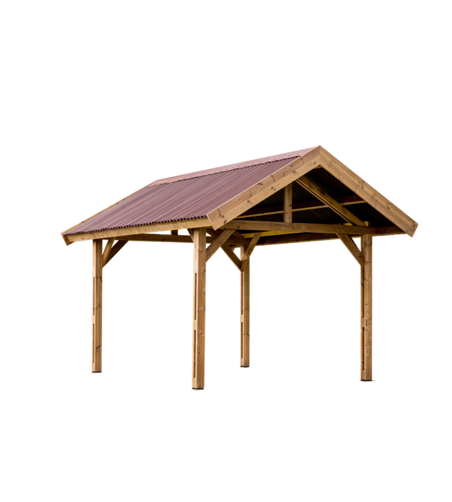 Carport auto in legno termo-trattato habrita "thurac 3550 n" 1 posto 3,55x5,04x3,38 mt