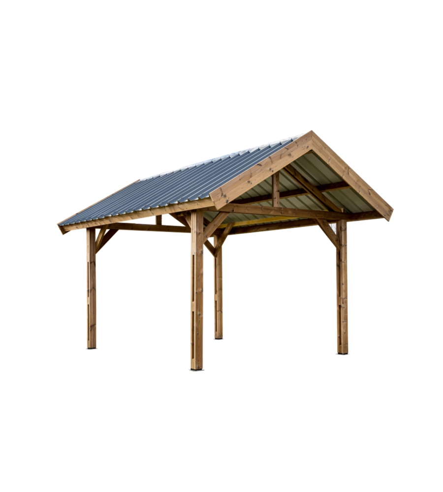 Carport auto in legno termo-trattato e acciaio habrita "thurac 3550 t" 1 posto 3,55x5,04x3,38 mt