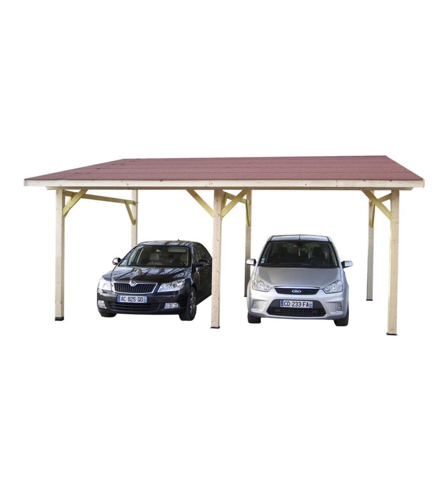 Carport auto in legno habrita "av 4563 bm" 2 posti 6,32x4,50x3,40 mt