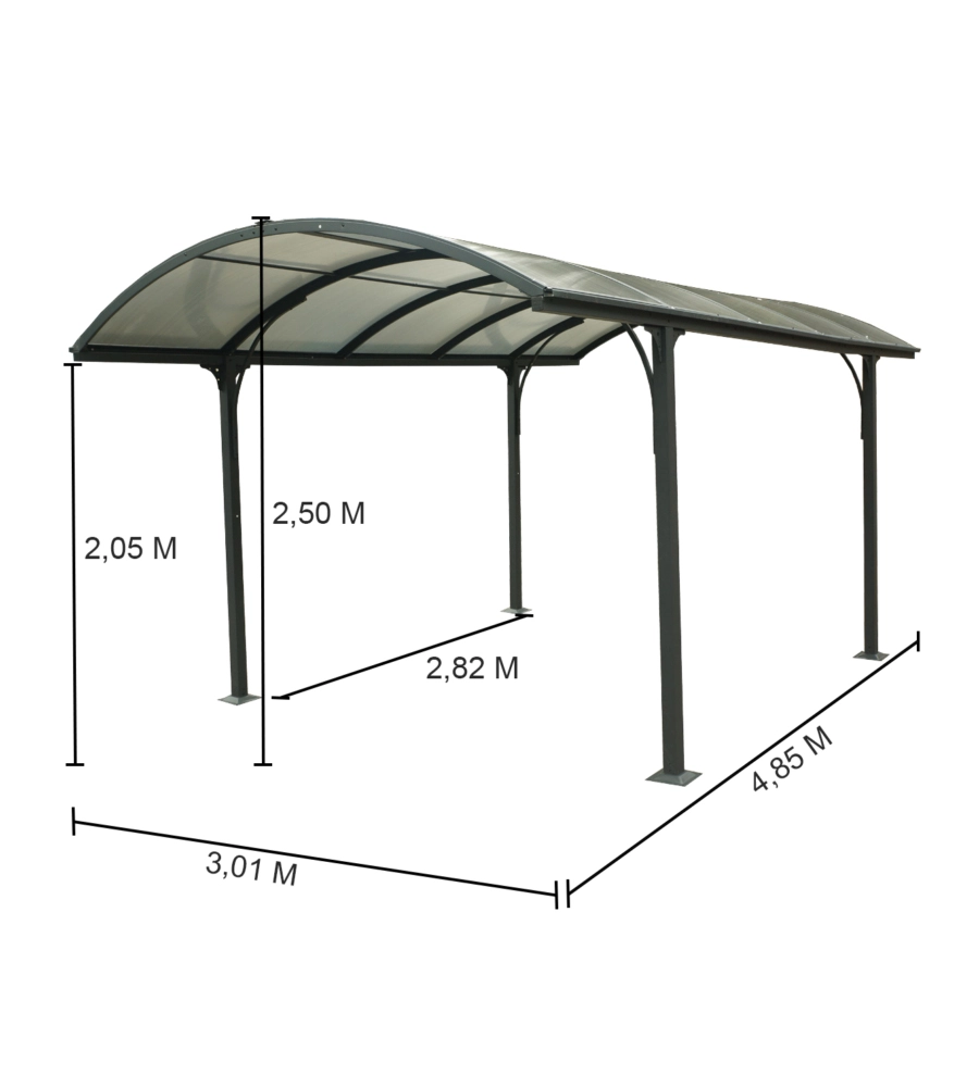 Carport auto in alluminio e policarbonato habrita 'car 3048 alrp t' 1 posto 4,85x3,01x2,50 mt