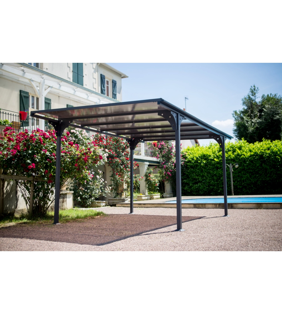 Carport auto in alluminio e policarbonato habrita "car 3050 altp t" 5,00x2,88x2,32 mt