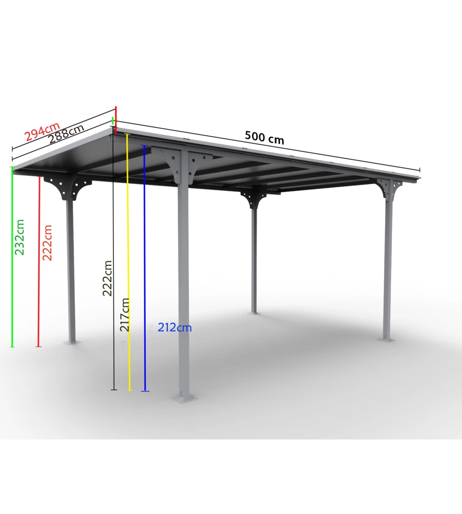 Carport auto in alluminio e policarbonato habrita 'car 3050 altp t' 5,00x2,88x2,32 mt