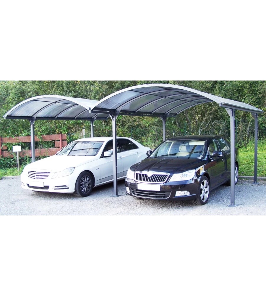 Carport auto in alluminio e policarbonato habrita "car 6048 alrp t" 2 posti 4,85x5,90x2,50 mt