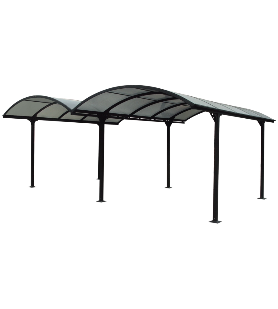 Carport auto in alluminio e policarbonato habrita "car 6048 alrp t" 2 posti 4,85x5,90x2,50 mt