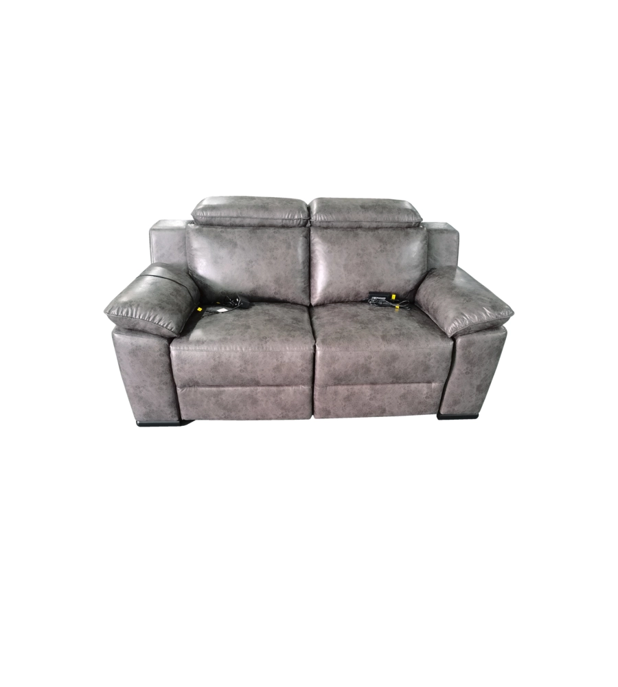 Divano 2 posti bellahome "giulia" con sistema relax, in ecopelle effetto invecchiato grigio 170x106x85 cm