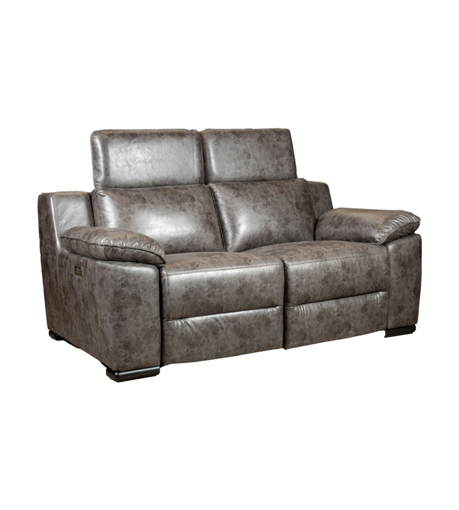 Divano 2 posti bellahome "giulia" con sistema relax, in ecopelle effetto invecchiato grigio 170x106x85 cm