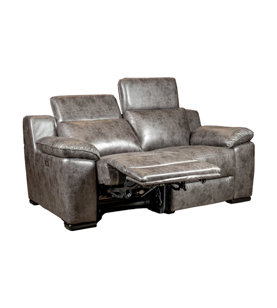 Divano 2 posti bellahome "giulia" con sistema relax, in ecopelle effetto invecchiato grigio 170x106x85 cm